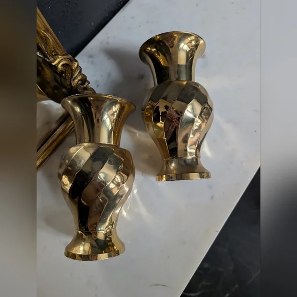 Vintage, set of 2,  Solid Brass Vase with Swirls, Made in India, 7" tall - Picture 4 of 5